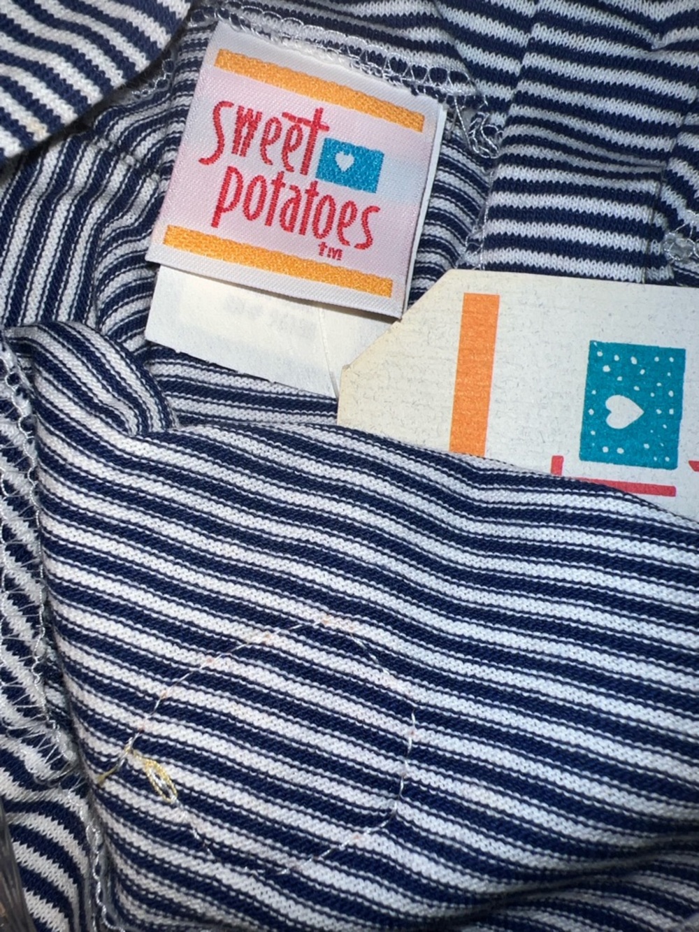 Vintage Striped Navy & White Tank with Yellow Fish Applique and yellow Capris - Picture 3 of 7